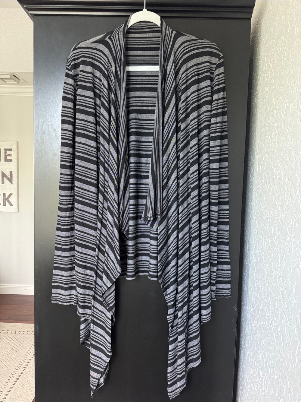 Hard*Tail Striped Draped Cardigan - Black & Gray